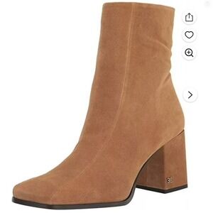 Sam Edelman Womens High Ankle Boots Tan Suede Leather Square Toe Booties 6.5 NEW